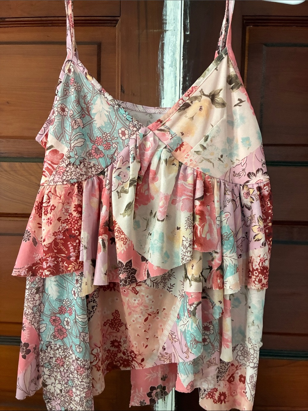 SHEIN Patchwork Floral Ruffle Cami Top Size Medium